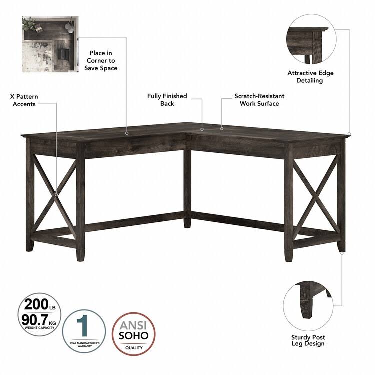 Dark Gray Hickory L Shaped Desk with Hutch and 2 Drawer Mobile File Cabinet F490885