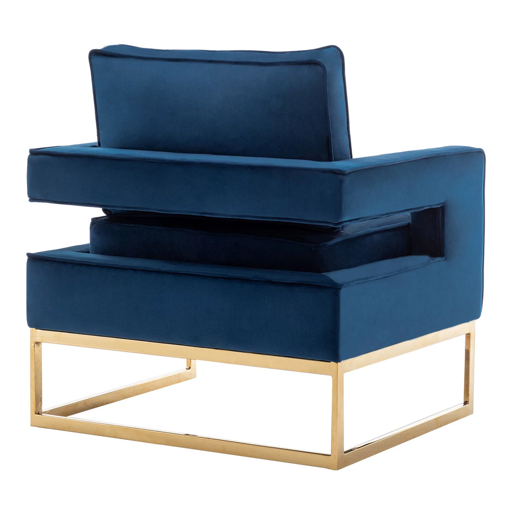 Navy Blue Velvet Accent Armchair with Gold Base X805437