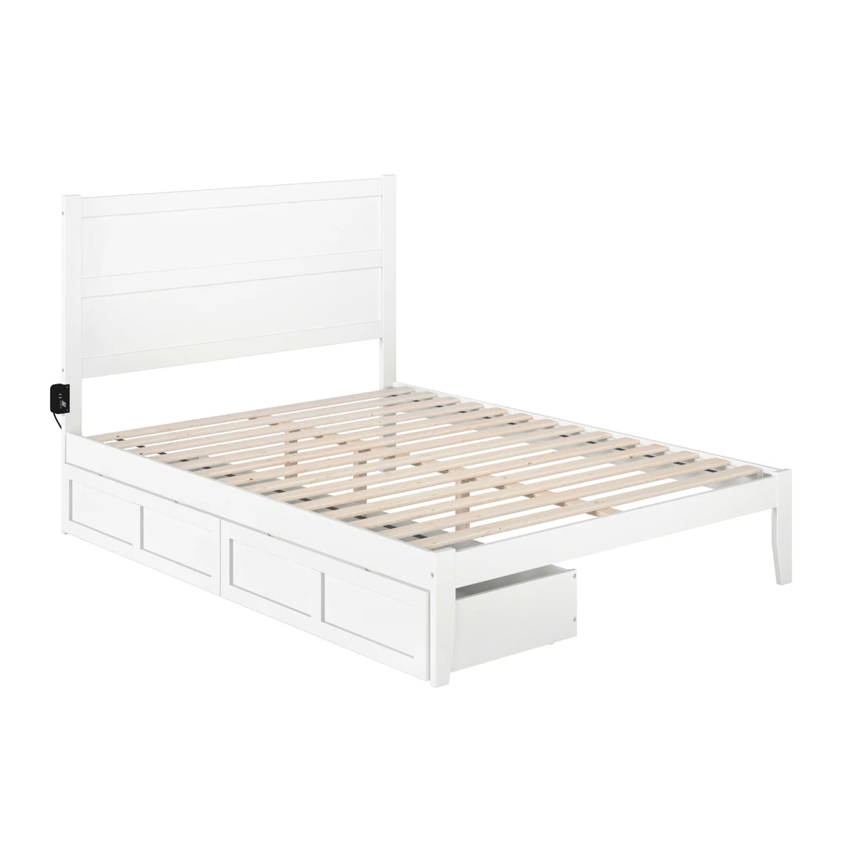 White Solid Wood Queen Bed with 2 Storage Drawers L304856