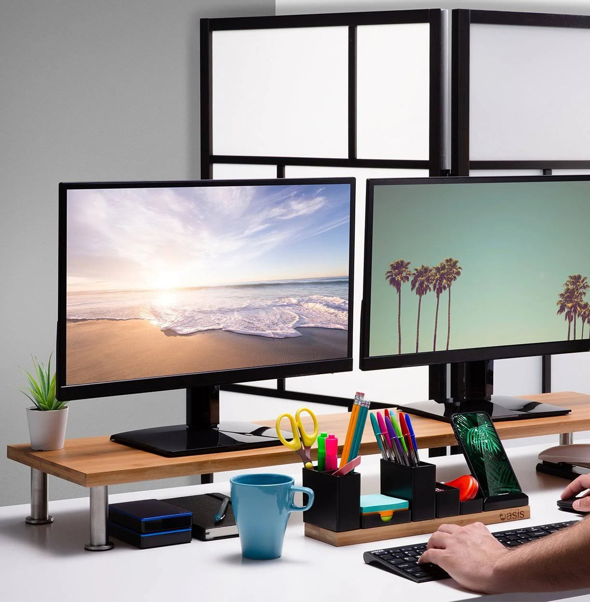 Solid Bamboo Dual Monitor Stand E518134