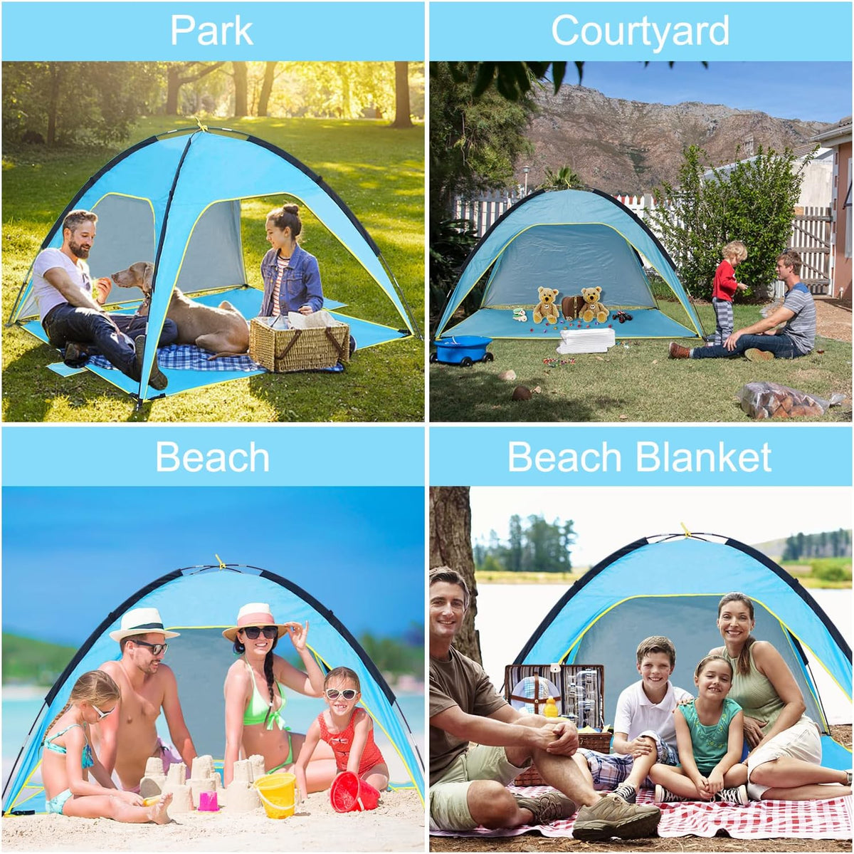 Beach Tent Canopy Sun Shelter UPF 50+ UV Protection, Portable Beach Shade Fit 3-4 Person, Lightweight, Breathable, Collapsible T194408