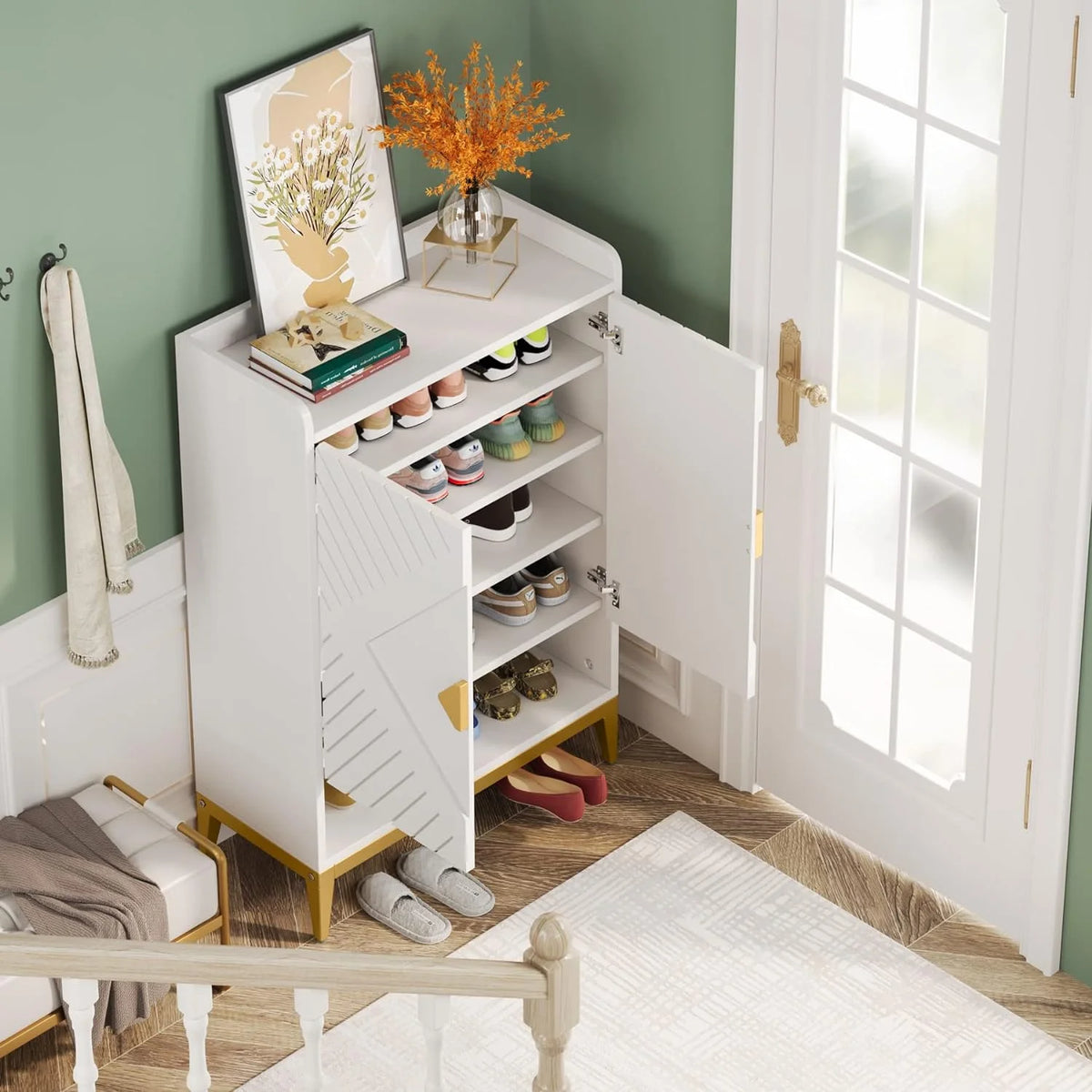 25 Pair 6-Tier Wooden Shoe Storage Cabinet with Doors J415075