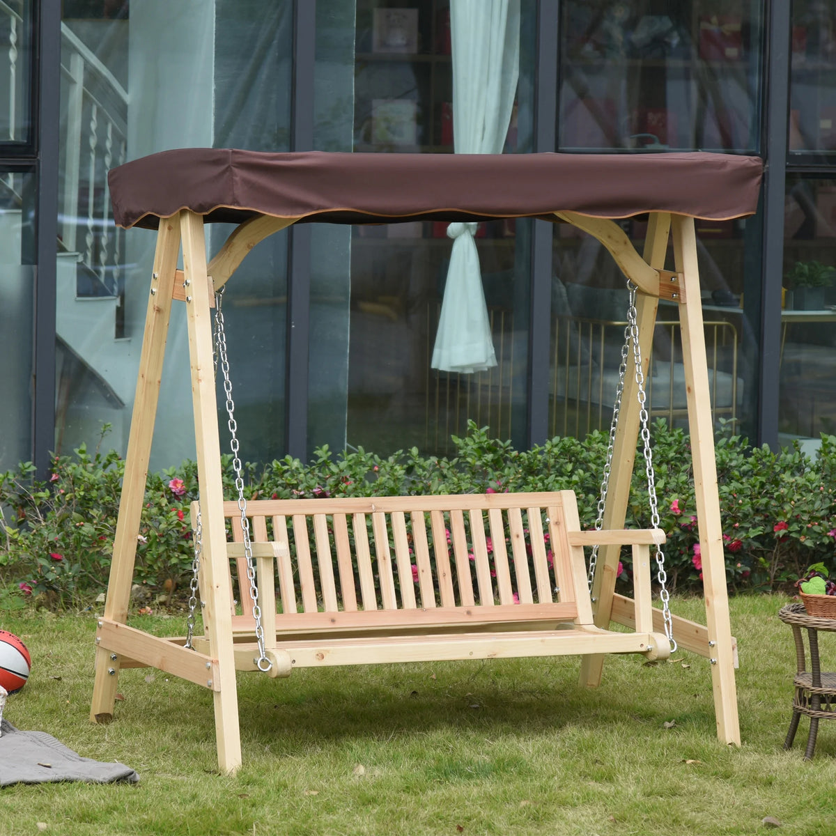 2-Person Outdoor Porch Swing with Wooden Stand R72679