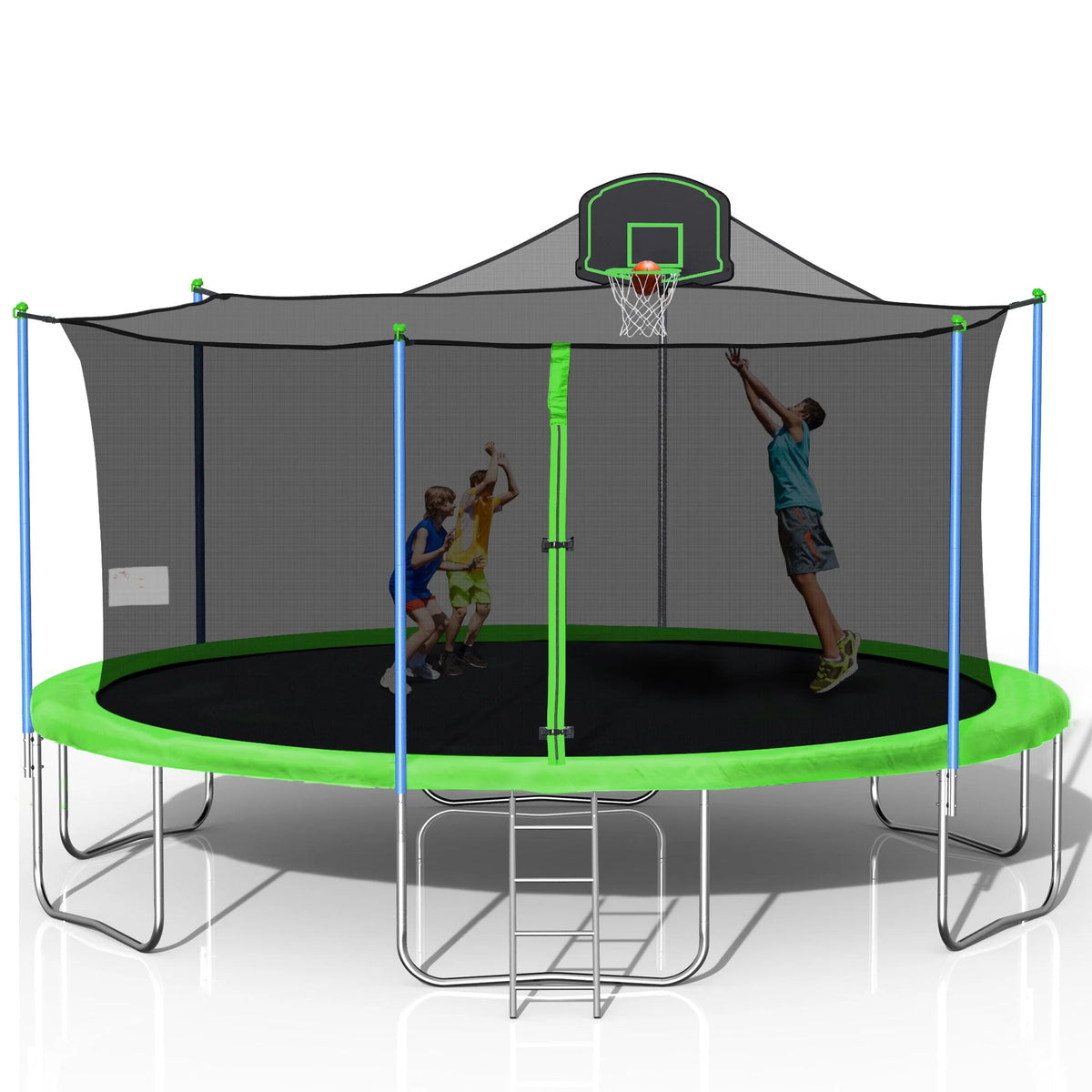 16 FT Trampoline with Basketball Hoop, Enclosure, Waterproof Mat and Ladder N740