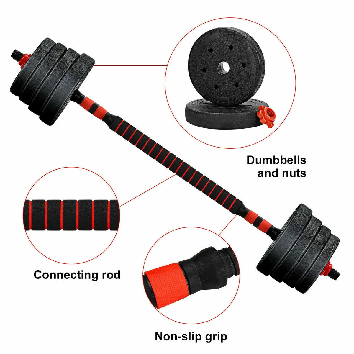 66LB 2 in 1 Adjustable Dumbbell Set with Connecting Rod X4793