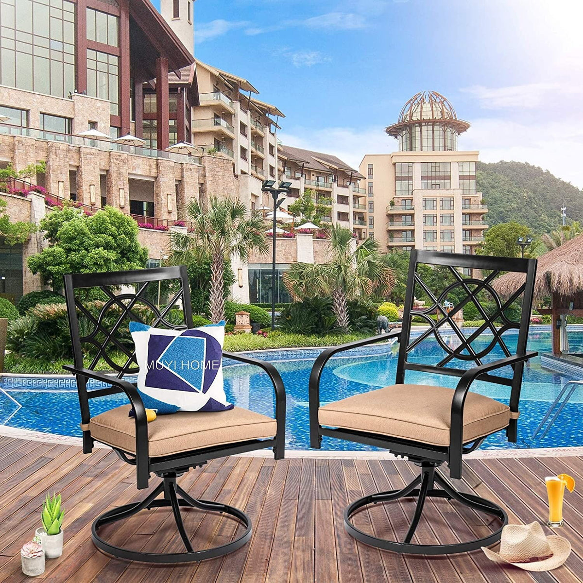 Outdoor Patio Metal Swivel Rocker Dining Chairs Set of 2 P63228