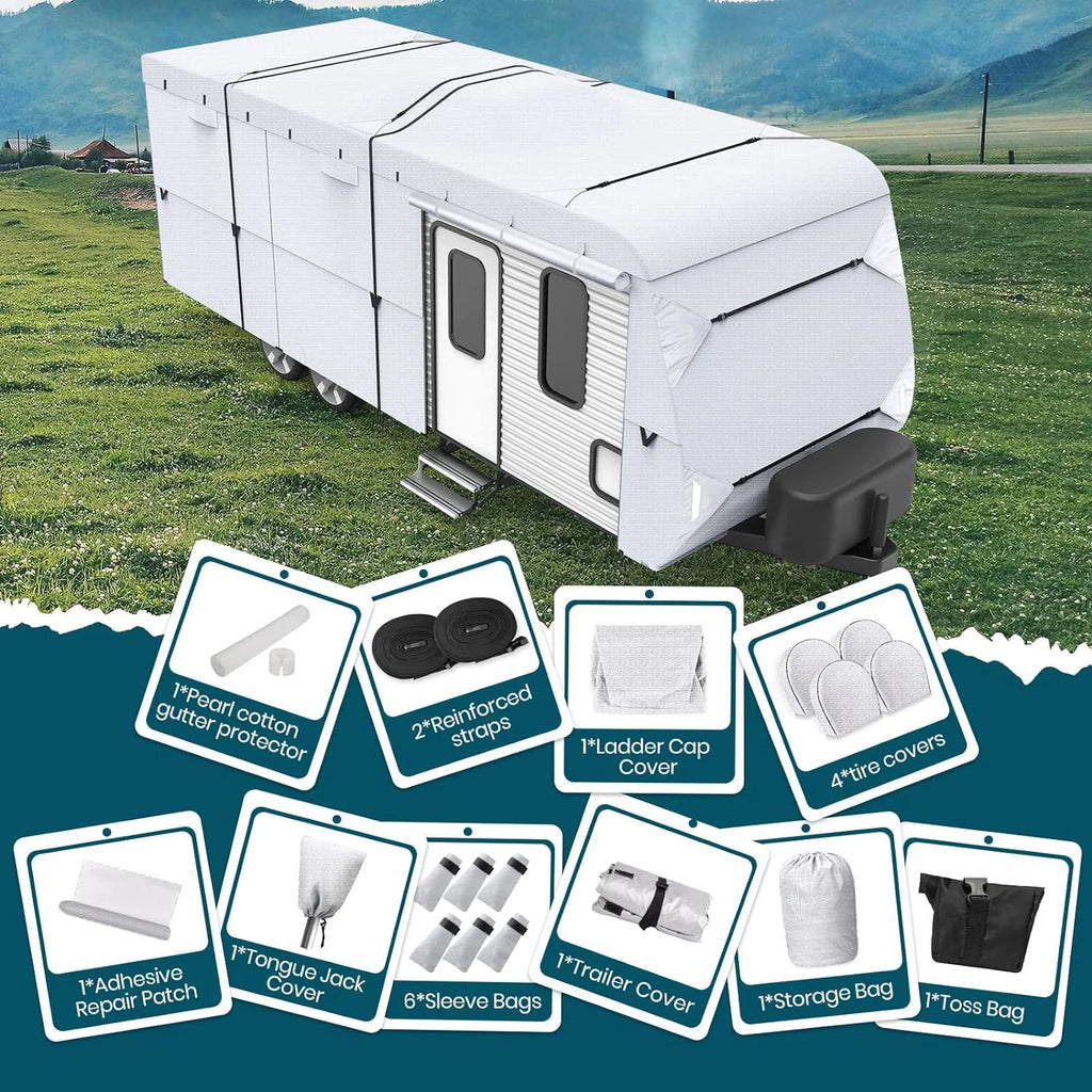 Ripstop Diamond Travel Trailer RV Cover with Adhesive Repair Patch (Fits 33' - 35') P298