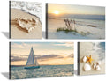 Sunset Canvas Art Seascape Painting with Sailboat Wall Art, 32'' x 16'' x 2 Panels + 16'' x 16'' x 2 Panels Z6912