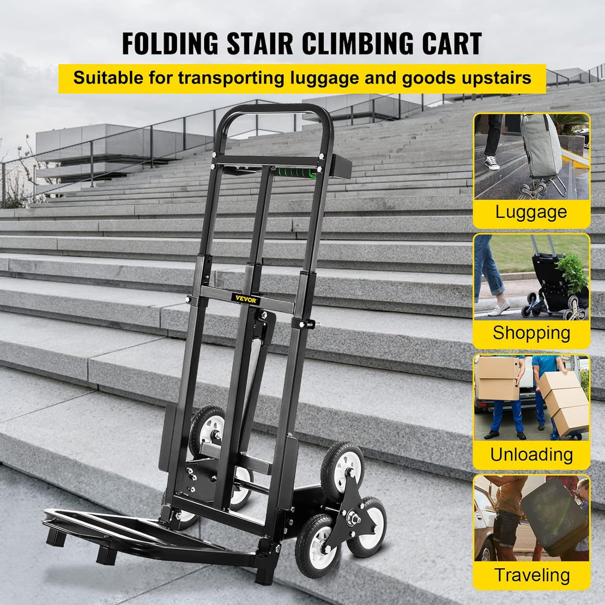 Stair Climbing Cart 420lbs Capacity Hand Truck with Adjustable Handle E929