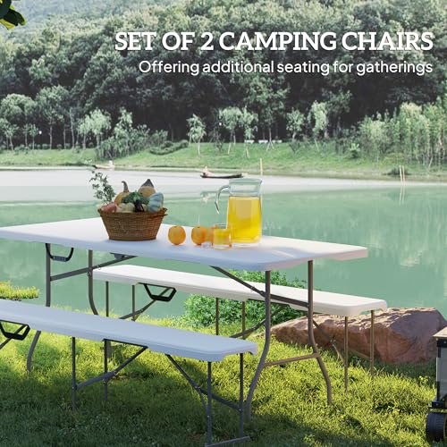 2-Pack 6 Ft. White Plastic Folding Benches with Carrying Handle L5147