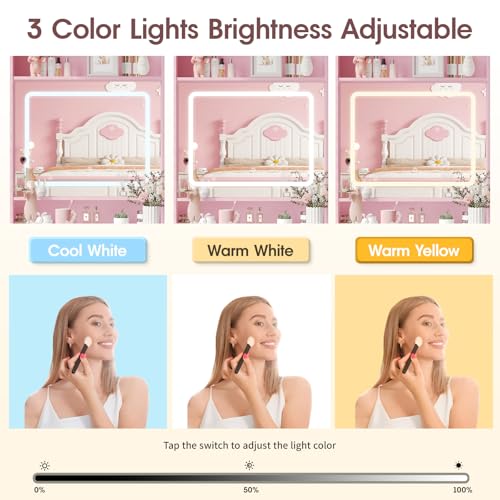 White Vanity Desk with Mirror and Lights O97520
