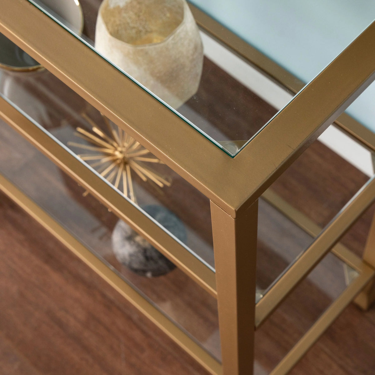 Gold Metal and Glass Console Table Z2796