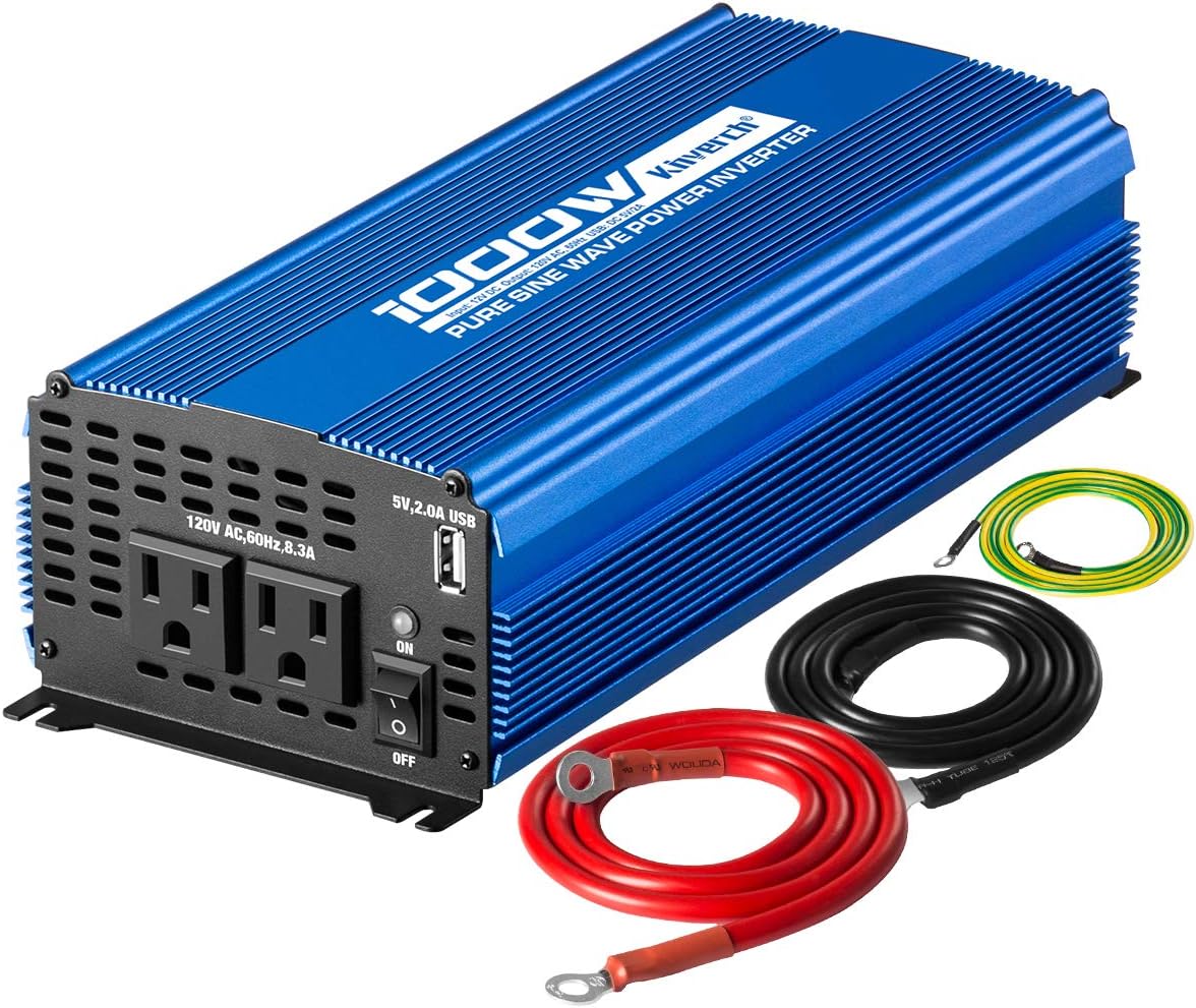 2000W Pure Sine Wave Power Inverter 12V DC to 110V AC with 3 AC Outlets & 1 USB Port L594154