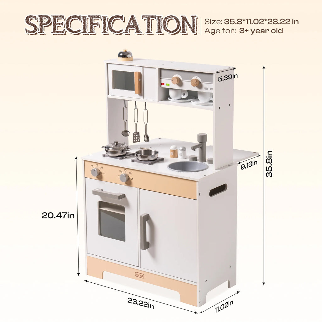 2 in 1 Wooden Play Kitchen Playset with Cookware Accessories R9982