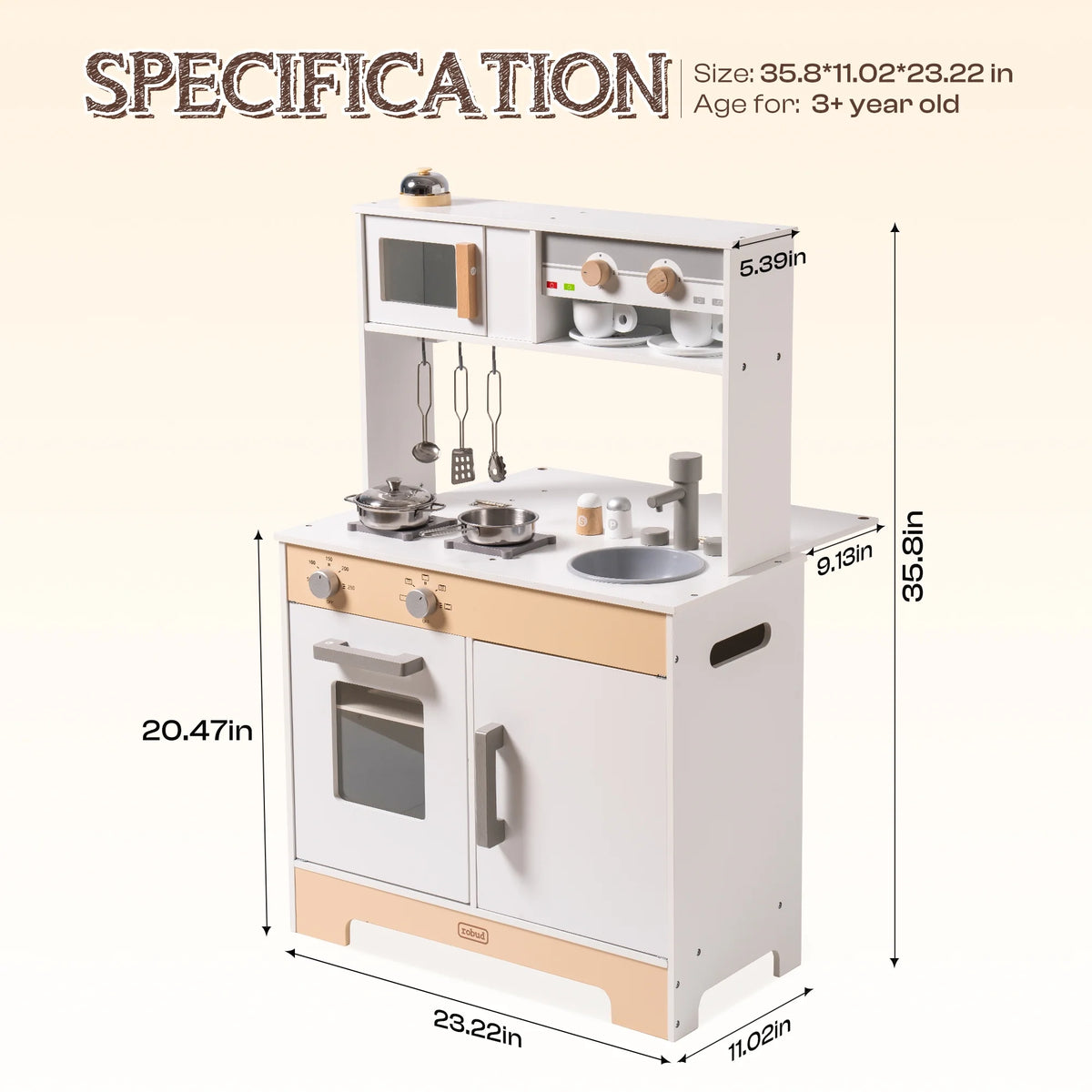 2 in 1 Wooden Play Kitchen Playset with Cookware Accessories R9982