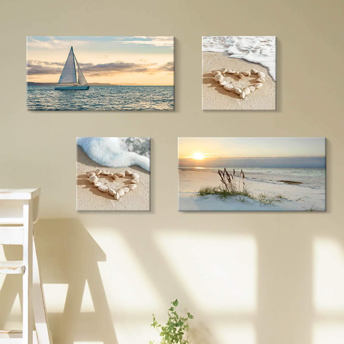 Sunset Canvas Art Seascape Painting with Sailboat Wall Art, 32'' x 16'' x 2 Panels + 16'' x 16'' x 2 Panels Z6912